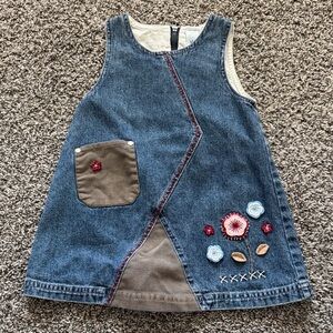 Vintage Denim Dress with Floral Embroidery